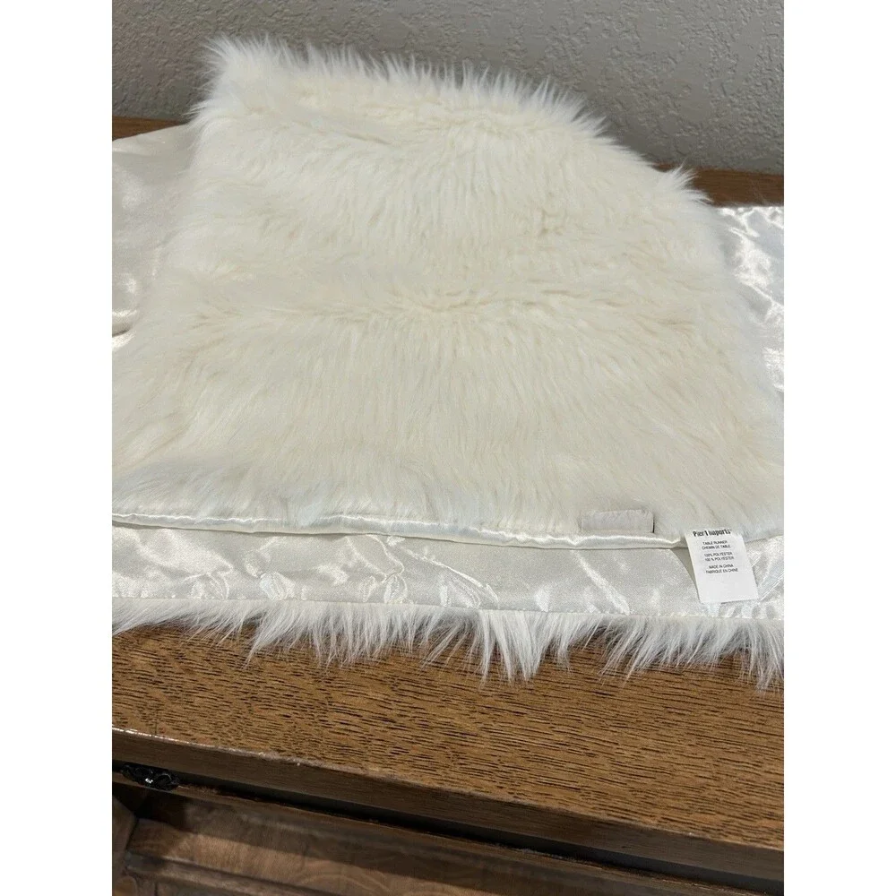 Pier One Table Runner White Faux Fur Holiday Christmas Elegant 70” X 14”